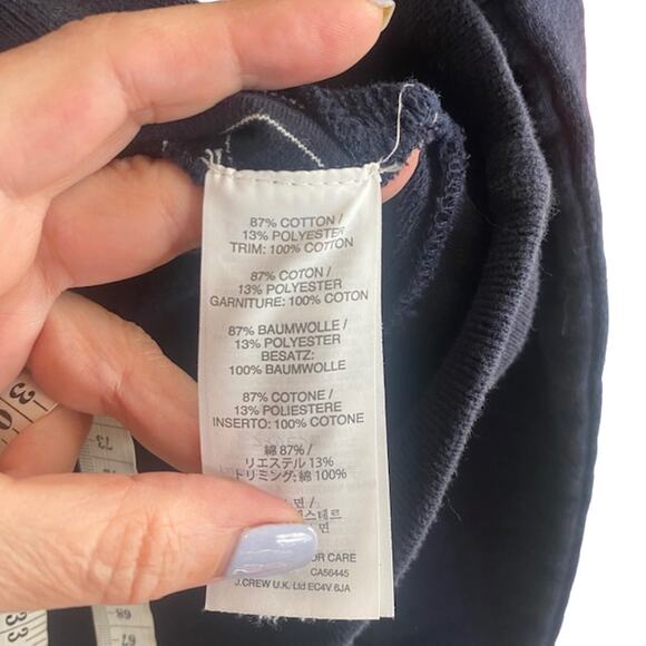 J. Crew Navy Blue Striped Cozy Cotton Blend Pullover Sweatshirt Women Sz L - Picture 8 of 10